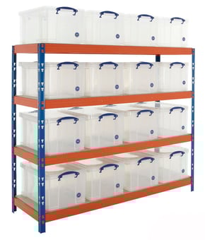 picture of BiG400 Racking - 1987h x 1830w x 610d mm - 4 Levels - Blue & Orange - 16 x 48L Really Useful Boxes - [BDU-RUBK32CBO]