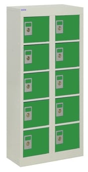 picture of QMP Wall-Mounted Personal Effects Locker - 10 Compartment - Green Doors - 940H x 450W x 190D mm - [QM-LR944519WGXX]