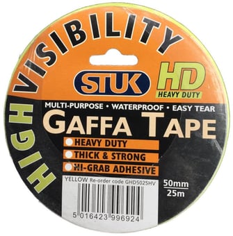 picture of Heavy Duty Hi Vis Yellow Gaffa Tape - 50mm by 25m - Waterresistant - [AF-5016423996924]