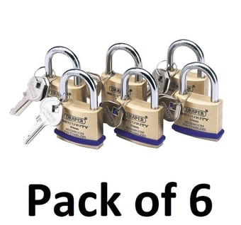 picture of Draper - Solid Brass Padlocks with Hardened Steel Shackle - Pack of 6 x 40mm - [DO-67659]