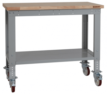 Picture of BiGDUG Heavy Duty Height Adjustable Mobile Workbench - 860-1280h x 1215w x 600d mm - Wooden Worktop - [BDU-HDMWB126W]