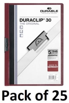 picture of Durable Duraclip 30 Clip Folder - A4 - Dark Red - Pack of 25 - [DL-220031]