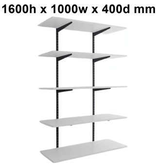 picture of BiGDUG Office Wall Mounted Shelving Kit - 1600h x 1000w x 400d mm - 5 White Melamine Levels - [BDU-TSB1645WO]