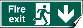 picture of Fire Exit Arrow Pointing South Sign LARGE - 600 x 200Hmm - Self Adhesive Vinyl - [AS-SA6-SAV]