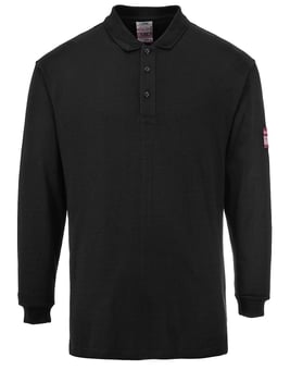 Picture of Portwest - Black Flame Resistant Anti-Static Long Sleeve Polo - PW-FR10BKR