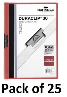 picture of Durable - DURACLIP® 30 Clip Folder - A4 - Red - Pack of 25 - [DL-220003]