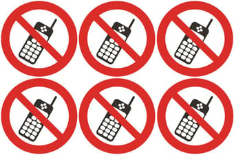 picture of Safety Labels - No Mobile phones 2 Symbol (24 pack) 6 to Sheet - 75mm dia - Self Adhesive Vinyl - [IH-SL07-SAV]