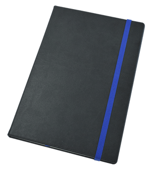 picture of Branded With Your Logo - Myno A5 Black Note Book with Blue Elastic Strap - [MT-NOTEBOOK/BLK/A5/BL]