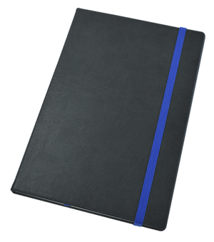 Picture of Branded With Your Logo - Myno A5 Black Note Book with Blue Elastic Strap - [MT-NOTEBOOK/BLK/A5/BL]
