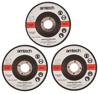 picture of Amtech 3 Piece Metal Grinding Disc Set - 115mm - [DK-V1030]