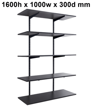 picture of BiGDUG Garage Wall Mounted Shelving Kit - 1600h x 1000w x 300d mm - 5 Graphite Grey Melamine Levels - [BDU-TSB1635GG]