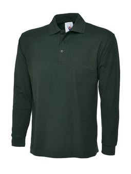 Picture of Uneek Unisex Long Sleeve Bottle Green Polo Shirt - UN-UC113-BGRN