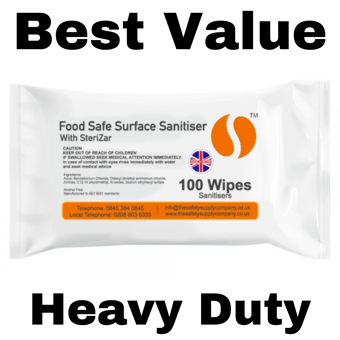 picture of Heavy Duty Food Safe Surface SANITISER Wipes - Large - 100 Sheets - With SteriZar - Reseal Pouch - [WS-130818]