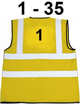 picture of Hi Vis Yellow Vest Pack - Numbered from 1 to 35 in Black - ST-35241