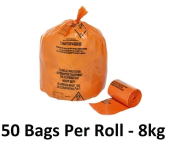 picture of Orange NHS Alternative Treatment Waste Sacks - Large - Medium Duty - 15" x 28" x 39" - 50 Bags Per Roll - 8kg - [OL-OL803/A] - (HP)