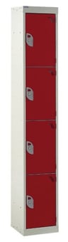picture of QMP Tool Charging Locker - Solid Door - Standard Plug - 4 Compartment - Red - 1800H x 450W x 450D mm - [QM-BL1845454RSX]