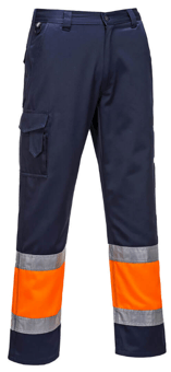 picture of Portwest L049 Hi-Vis Lightweight Contrast Service Trousers Orange/Navy Blue - PW-L049ONR