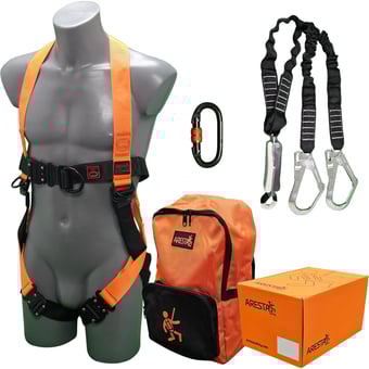 picture of ARESTA Scaffolder Kit 8 - Double Point Harness - EEZE-KLICK Buckle - Twin Elasticated Webbing Lanyard - Backpack - EN361 EN355 - [XE-AK-S08]
