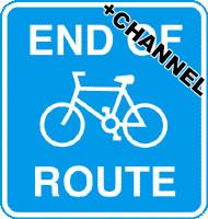 Picture of Cycle Signs - End Of Route With Fixing Channel - FIXING CLIPS REQUIRED - Class 1 Ref BSEN 12899-1 2001 - 384 x 430Hmm - Reflective - 3mm Aluminium - [AS-TR132C-ALU]