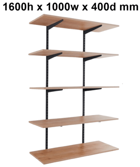 picture of BiGDUG Twin Slot Shelving Kit - 1600h x 1000w x 400d mm - 5 Oak Melamine Levels - [BDU-TSB1645O]