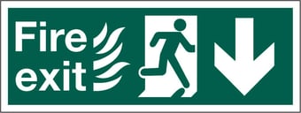 picture of Fire Exit Pointing South Sign - Complies With Hospital Technical Memorandum 65 - 400 x 150Hmm - Rigid Plastic - [AS-HTM5-RP]