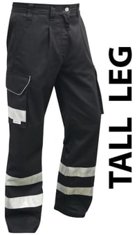 picture of Ilfracombe - Black Reflective Poly/Cotton Cargo Trouser - Tall Leg - LE-CT02-BK-T