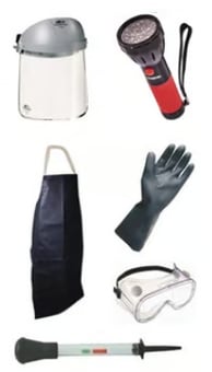 Picture of Complete Protective Forklift Battery Handling PPE Kit in Printed Drawstring Bag - TSSC-BATTPK