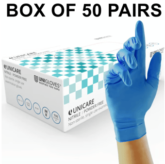 picture of Unigloves Unicare Nitrile Light Weight Examination Gloves - Blue - Box of 50 Pairs - UGL-P-GS003