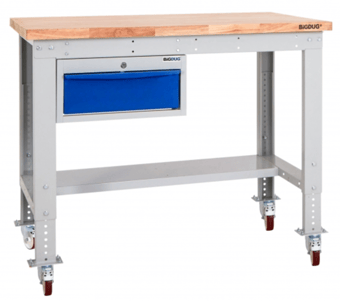 Picture of BiGDUG Heavy Duty Mobile Storage Workbench - 877h x 1215w x 600d mm - Single Drawer - Wooden Worktop - [BDU-HDMSWB126H1DW]