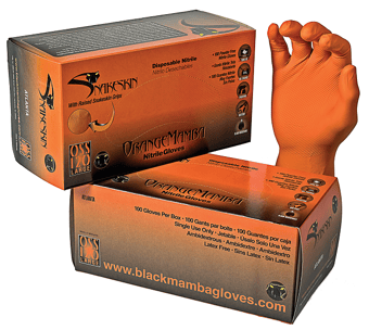 Picture of Orange Mamba Snakeskin Nitrile Disposable Gloves - Box of 100 - FD-BX-OSS