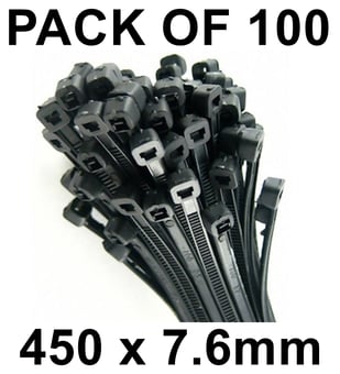 picture of Prosolve Black Cable Ties - 450 x 7.6mm - Pack of 100 - [PV-PVCT4576]