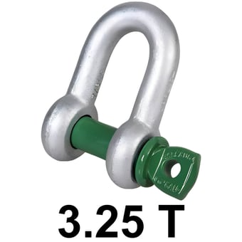 picture of Green Pin Standard Dee Shackle with Safety Nut and Bolt Pin - 3.25t W.L.L - EN 13889 - [GT-GPSAD3.25]