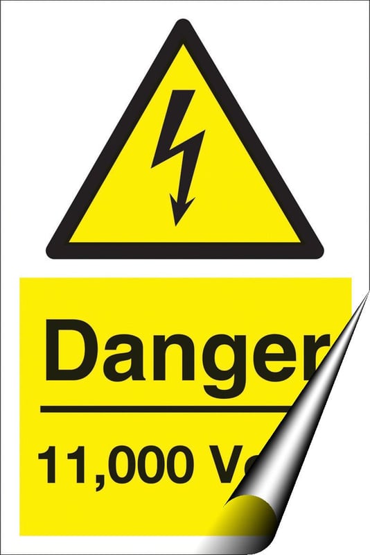 picture of Danger 11,000 Volts Sign LARGE - 400 x 600Hmm - Self Adhesive Vinyl - [AS-WA10A-SAV]