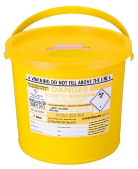 picture of SHARPSGUARD® Yellow Lid 7 Ltr Sharps Bin NHS Code FSL398 BS7320:1990 - [DH-DD473YL]