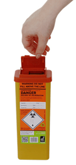 picture of SHARPSGUARD Eco Orange Lid 0.5 Litre Sharps Bin - [DH-SC442OS]