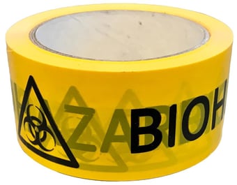 picture of Self Adhesive - 50mm x 66m - Polypropylene Film with a Hot Melt Adhesive Tape - Biohazard Printed - Single Roll - [EM-1135YE]
