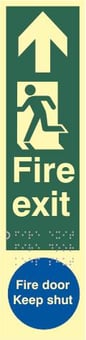 Picture of Spectrum Fire Exit Man Left Arrow Up / Fire Door Keep Shut - TaktylePh 75 x 300mm - SCXO-CI-TK5053BSIPH