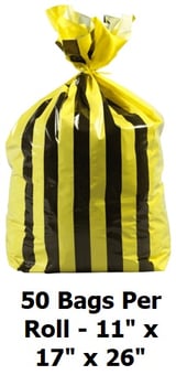 picture of Black and Yellow Tiger Stripe Waste Sacks - Small - 11" x 17" x 26" - 50 Bags Per Roll - 5kg - [OL-OL701/A] - (HP)