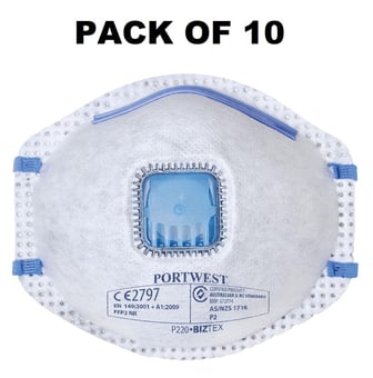 picture of Portwest P220 FFP2 Carbon Valved Respirator - Pack of 10 - [PW-P220WHR]