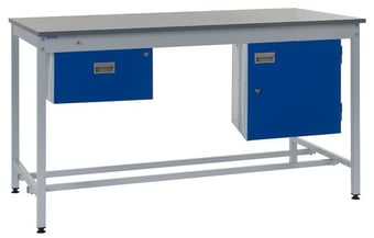 Picture of Square Tube Workbench - Laminate Top - 840H x 1800W x 750D mm - Single Drawer & Storage Cupboard - [QM-BQ841875PX1C]