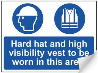 picture of Hard Hat and High Visibility Vest Area Sign - 600 x 450Hmm Self Adhesive Vinyl - [AS-MA122A-SAV]