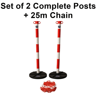 picture of Way4Now Chain Support Post with Plastic Barrier Chain - Red-White - Set of 2 - [IH-CHAINPOST2-RW]
