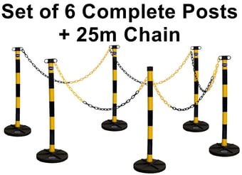 picture of Way4Now Chain Support Post with Plastic Barrier Chain - Yellow-Black - Set of 6 - [IH-CHAINPOST6-YB]