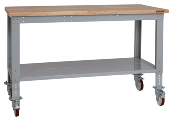 Picture of BiGDUG Heavy Duty Height Adjustable Mobile Workbench - 860-1280h x 1715w x 600d mm - Wooden Worktop - [BDU-HDMWB176W]