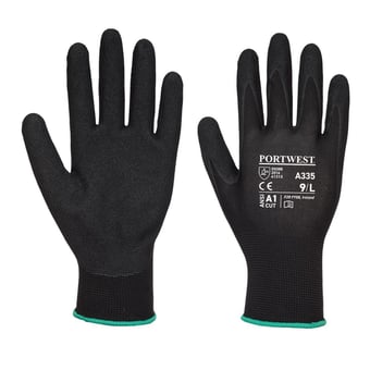 Picture of Portwest A335 Dermi-Grip NPR15 Nitrile Sandy Black Gloves - Pair - PW-A335K8R