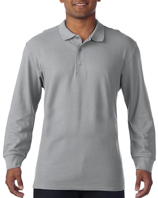 picture of Gildan Premium Cotton Adult Long Sleeve Double Piqué Polo - Sport Grey - BT-85900-SGRY