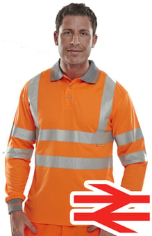 picture of Beeswift Hi Vis Quality Orange Long Sleeve Polo Shirt - Grey Collar - BE-BPKSLSEN/OR