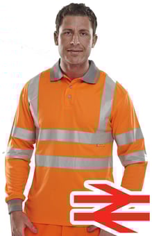 picture of Beeswift Hi Vis Quality Orange Long Sleeve Polo Shirt - Grey Collar - BE-BPKSLSEN/OR