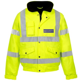 picture of Supertouch - Yellow Hi-Vis Storm Bomber with Heavy Duty Padding - With Concealed Hood - SECURITY Printed Front and Back - ST-36841SEC