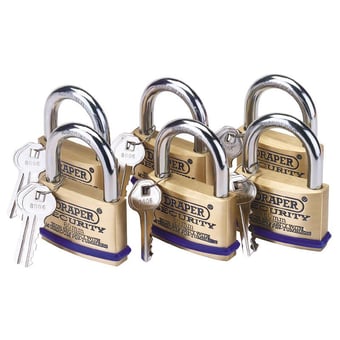 Picture of Draper - Solid Brass Padlocks with Hardened Steel Shackle - Pack of 6 x 60mm - [DO-67663]